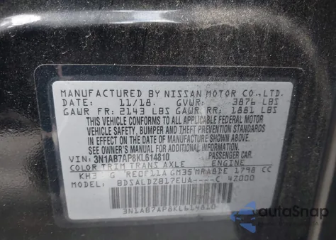 2019 Nissan Sentra Sv z USA, uszkodzony, nr VIN 3N1AB7AP8KL614810